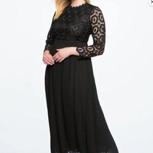 ELOQUII crochet lace bodice pleated maxi dress (Black, Size 20)